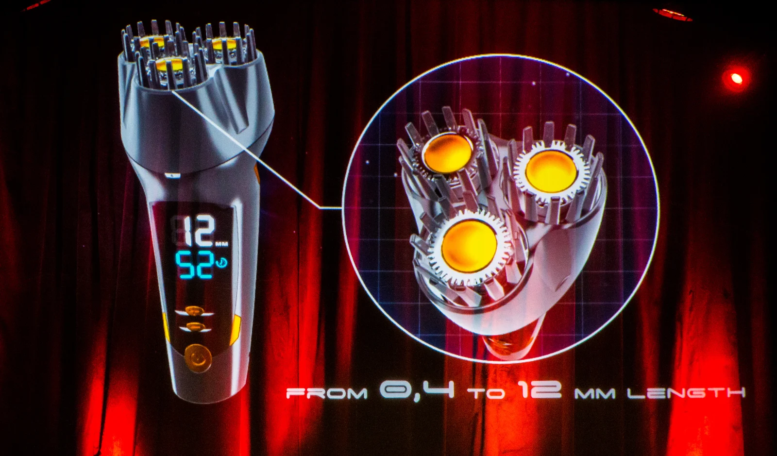 Enlarged detail of the head explaining product features